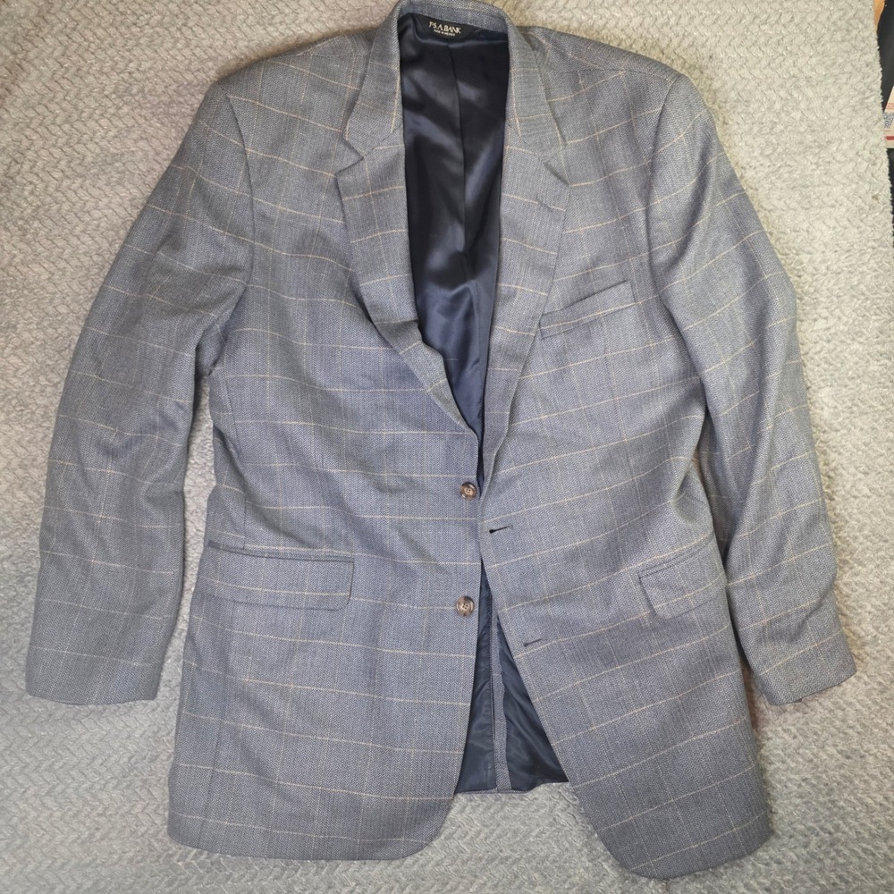 Jos. A. Bank Mens Blue Gray Herringbone Windowpane Sport Coat Blazer 24x31